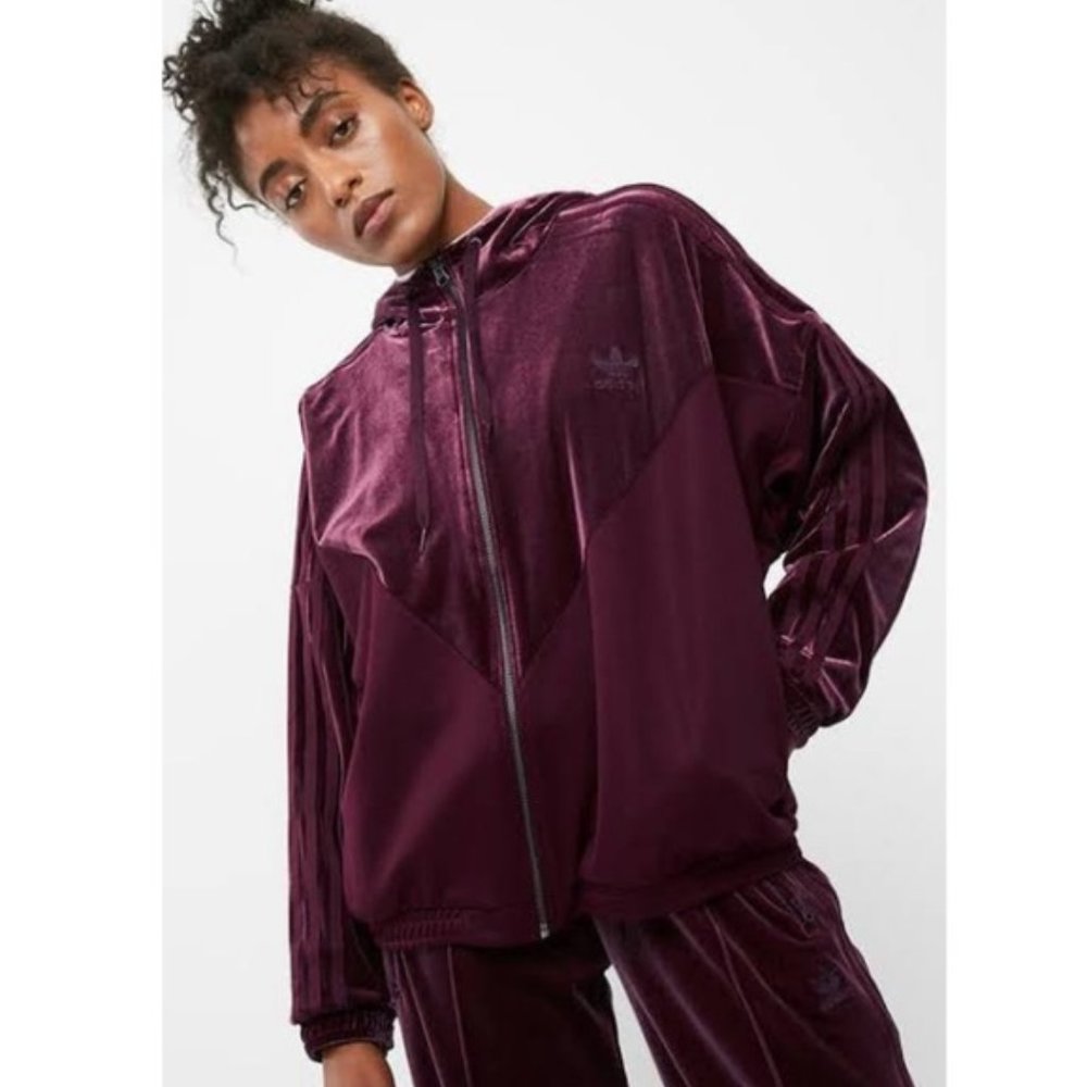 ADIDAS Originals Maroon Velvet Zip Up Hoodie NWT, Size XS